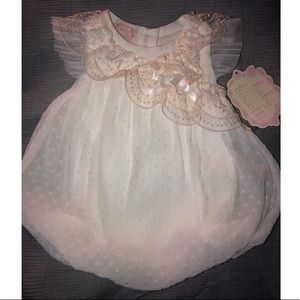 Baby Ivory Lace detailed pin dotted romper